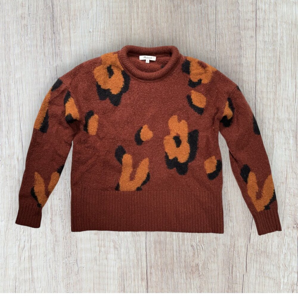 Madewell Rust Brown Leopard Print Fuzzy Knit Sweater Women’s XS